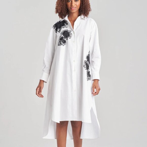 010 NATORI  Cotton Poplin Oversized Embroidered Shirtdress NWOT Size Small - Picture 1 of 8
